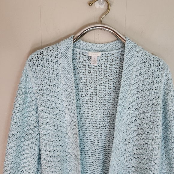 Chico's Open Front Cardigan Aqua Blue Open Knit Size 3 16 - Picture 2 of 10